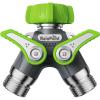 imageRAINPOINT Garden Hose Splitter 2 Way Heavy Duty Water Hose Y Spigot Splitter with Shutoff Valves 100 Metal Body Outdoor Faucet Splitter 19quot Extra Long Metal Handle 34quot GHT ThreadGreenGreen
