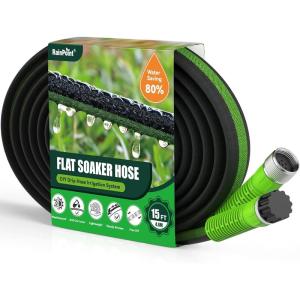imageRAINPOINT Flat Soaker Hose 50ft 80 WaterSaving Drip Irrigation Hose for Garden Leakproof and Flexible with Anodized Aluminum Ends Double Layer Soaking Hoses for Garden Vegetables GreenGreen
