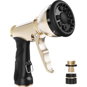 imageRAINPOINT Garden Hose Nozzle Heavy Duty Metal Water Hose Sprayer Nozzle with 9 Adjustable Spray Patterns High Pressure Hand Sprayer for Watering Plants Lawns Car and Pet Washing 1 GreenBlack