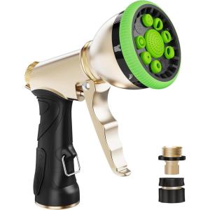 imageRAINPOINT Garden Hose Nozzle Heavy Duty Metal Water Hose Sprayer Nozzle with 9 Adjustable Spray Patterns High Pressure Hand Sprayer for Watering Plants Lawns Car and Pet Washing 1 GreenGreen
