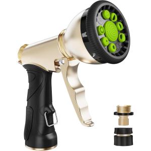 imageRAINPOINT Garden Hose Nozzle Hose Sprayer Nozzle with 9 Spray Patterns High Pressure Water Hose Nozzle Heavy Duty Metal Hand Sprayer Watering Plants and LawnGreyGreen