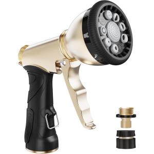 imageRAINPOINT Garden Hose Nozzle Hose Sprayer Nozzle with 9 Spray Patterns High Pressure Water Hose Nozzle Heavy Duty Metal Hand Sprayer Watering Plants and LawnGreyGray