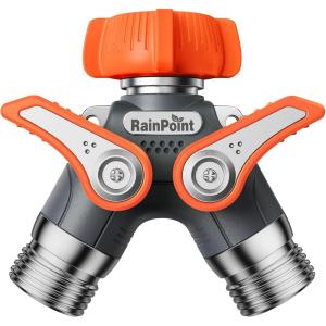 imageRAINPOINT Garden Hose Splitter 2 Way Heavy Duty Water Hose Y Spigot Splitter with Shutoff Valves 100 Metal Body Outdoor Faucet Splitter 19quot Extra Long Metal Handle 34quot GHT ThreadGreenOrange