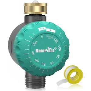 imageRAINPOINT Mechanical Sprinkler Timer with Brass Swivel Water Timer for Garden Hose Waterproof Hose Timer for Watering 1 Outlet No Batteries Required 1Pack