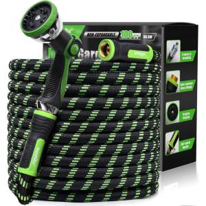 imageRAINPOINT Metal Garden Hoses for Yard 100 ft  Nokink 304 Water Hose 100ft with 10 mode Nozzle  Brass Connection Swivel Handle Flexible HoseLightweight Puncture100ft