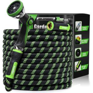 imageRAINPOINT Metal Garden Hoses for Yard 100 ft  Nokink 304 Water Hose 100ft with 10 mode Nozzle  Brass Connection Swivel Handle Flexible HoseLightweight Puncture75ft