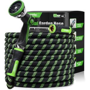 imageRAINPOINT Metal Garden Hoses for Yard 100 ft  Nokink 304 Water Hose 100ft with 10 mode Nozzle  Brass Connection Swivel Handle Flexible HoseLightweight Puncture50ft
