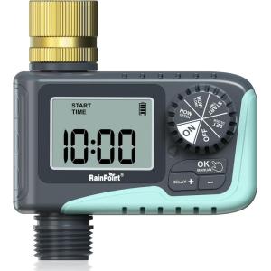 imageRAINPOINT Sprinkler Timer with Brass Swivel Water Timer for Garden Hose Programmable Hose Timer with Rain DelayManual Watering Digital Irrigation Timer System for Lawns 1 OutletMetal