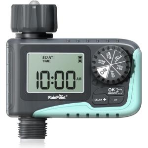imageRAINPOINT Sprinkler Timer with Brass Swivel Water Timer for Garden Hose Programmable Hose Timer with Rain DelayManual Watering Digital Irrigation Timer System for Lawns 1 OutletPlastic
