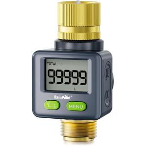 imageRAINPOINT Water Flow Meter with Brass Inlet ampamp Outlet 180 ScreenFlip Water Meter Measure GallonLiter Consumption for RV Filling Garden Watering Sprinkler and Hoze NozzleGray