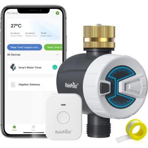 imageRAINPOINT WiFi Sprinkler Timer Water Timer Brass Inlet Smart Hose Faucet Timer Automatic Irrigation System Controller for Yard Watering APP Control via 24Ghz WiFi and Bluetooth V2 2025 Release