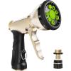 imageRAINPOINT Garden Hose Nozzle Hose Sprayer Nozzle with 9 Spray Patterns High Pressure Water Hose Nozzle Heavy Duty Metal Hand Sprayer Watering Plants and Lawn Car Washing Pet ShoweringGreenGreen