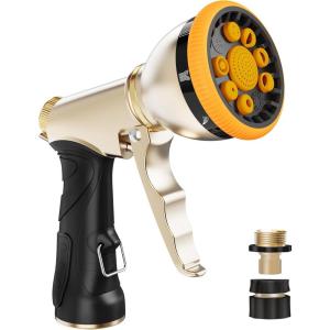 imageRAINPOINT Garden Hose Nozzle Heavy Duty Metal Water Hose Sprayer Nozzle with 9 Adjustable Spray Patterns High Pressure Hand Sprayer for Watering Plants Lawns Car and Pet Washing 2 BlackOrange