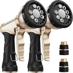 imageRAINPOINT Garden Hose Nozzle Hose Sprayer Nozzle with 9 Spray Patterns High Pressure Water Hose Nozzle Heavy Duty Metal Hand Sprayer Watering Plants and Lawn Car Washing Pet ShoweringGrey 2pcs