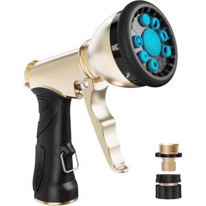 imageRAINPOINT Garden Hose Nozzle Hose Sprayer Nozzle with 9 Spray Patterns High Pressure Water Hose Nozzle Heavy Duty Metal Hand Sprayer Watering Plants and Lawn Car Washing Pet ShoweringGreenBlue