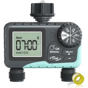 imageRAINPOINT Sprinkler Timer 2 Outlet Water Timer for Garden Hose Programmable Drip Irrigation Timer for Yard Outdoor Watering Rain DelayManualAutomatic System Controller 25quot LCD V2Plastic