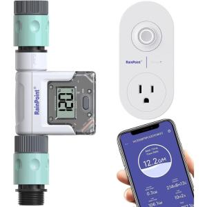 imageRAINPOINT WiFi Water Flow Meter with Wireless Gateway Smart Water Meter for Garden Hose Flow Meter GPM Water Usage RV Pool Filling Outdoor Irrigation Watering Fits for Any Hoses Faucets Nozzles