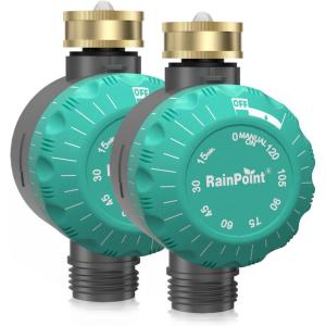 imageRAINPOINT 2Pack Mechanical Sprinkler Timer with Brass Swivel Water Timer for Garden Hose Waterproof Hose Timer for Watering 1 Outlet No Batteries Required