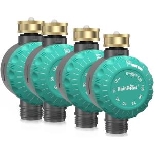 imageRAINPOINT 4Pack Mechanical Sprinkler Timer with Brass Swivel Water Timer for Garden Hose Waterproof Hose Timer for Watering 1 Outlet No Batteries Required Green