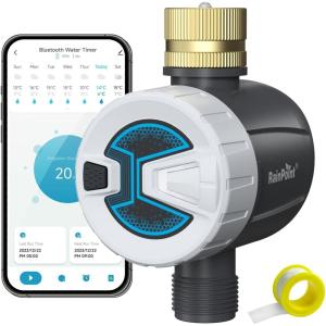 imageRAINPOINT Bluetooth Hose Timer with Brass InletSmart Water Timer for Garden HoseSprinkler Timer with Rain DelayManualAuto Watering App Control