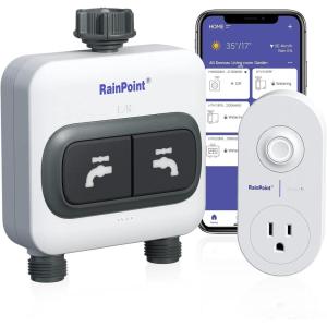 imageRAINPOINT WiFi Water Timer for Garden Hose  6 Separate Plan Watering by Gallon and Time Irrigation ampamp Mist Mode Easy to Use  2 Zone Smart Weather WiFi Sprinkler Timer for Lawnampamp Yard Care