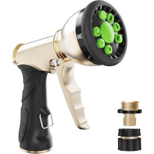 imageRAINPOINT Garden Hose Nozzle Heavy Duty Metal Water Hose Sprayer Nozzle with 9 Adjustable Spray Patterns Hand Sprayer for Watering Plants ampamp Lawns Washing Cars ampamp Pets GreenGreen