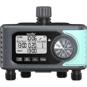 imageRAINPOINT Sprinkler Timer 4 Outlets Hose Timers 4 Zone Water Timer for Watering with Rain DelayManualAutomatic Timed Irrigation Controller System for LawnSky Blue