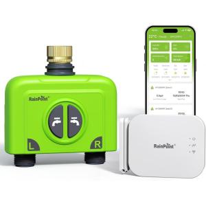 imageRAINPOINT WiFi Water Timer for Garden Hose 2 Zone Smart Hose Timer WiFi Sprinkler Controller with Antenna Gateway APP Remote Control WeatherBased Smart Watering System for Lawn and YardGreen