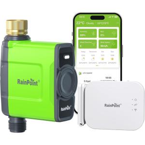 imageRAINPOINT WiFi Water Timer for Garden Hose Smart Sprinkler Timer with WiFi Antenna Gateway Automatic Irrigation Controller APP Remote Control WeatherBased Smart Watering for Lawn GardenGreen
