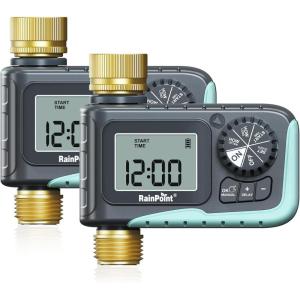 imageRAINPOINT Sprinkler Timer with Brass Inlet ampamp Outlet Programmable Hose Timer for Garden Soaker Hose with Rain DelayManual Watering System Digital Drip Irrigation for Yard Lawn2PCS