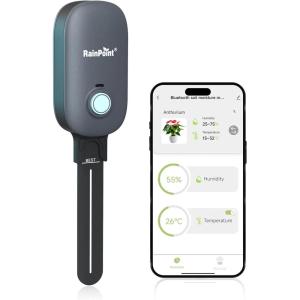 imageRAINPOINT Bluetooth Soil Moisture Meter 2in 1 Soil MoistureAir Temperature Meter with App Remote Monitor20 Plants Database Can Be Used with WiFi HubModelTWG009 and Water TimerModelITV102b