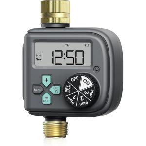 imageRAINPOINT Sprinkler Timer with Brass Inlet and Outlet  2025 Upgraded Digital Hose Timer Featuring 3 Programs Rain Delay Manual and Automatic Watering System for Garden and Yard Irrigation