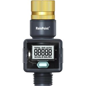 imageRAINPOINT Water Flow Meter with Brass Inlet 5 Accuracy Max Measured Consumption of 99999 GallonLiter Water Meter for RV Tank Filling Garden Hose Watering Lawn Sprinkler ampamp Nozzle Sprayer