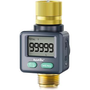 imageRAINPOINT Flow Meter with Brass Inlet ampamp Outlet 180 ScreenFlip Measure GallonLiter Consumption for RV Tank Filling Outdoor Garden Watering Sprinkler and Hoze Nozzle Mint Green