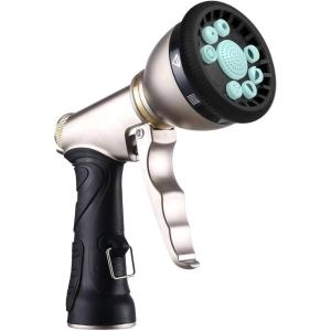 imageRAINPOINT Garden Hose Nozzle Hose Sprayer Nozzle with 9 Spray Patterns High Pressure Water Hose Nozzle Heavy Duty Metal Hand Sprayer Watering Plants and Lawn Car Washing Pet ShoweringMint green