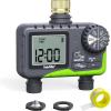 imageRAINPOINT Sprinkler Timer 2 Outlets Hose Timer with Brass Inlet with Rain DelayManualAutomatic Controller System Programmable Digital for Lawn Yard 2 ZoneGreen