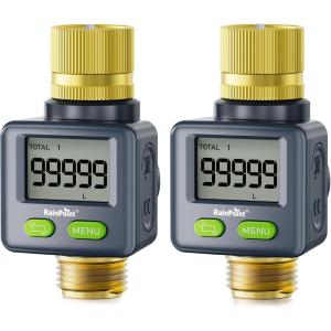 imageRAINPOINT Water Flow Meter with Brass Inlet ampamp Outlet 180 ScreenFlip Water Meter Measure GallonLiter Consumption for RV Filling Garden Watering Sprinkler and Hoze Nozzle 2pcsGray