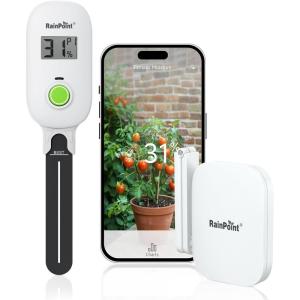 imageRAINPOINT Smart Digital Wireless Plant Moisture Meter Houseplant IndoorWiFi Hub NeededCapacitive ProbeLeavein Soil Hygrometer SensorRealtime Monitor Humidity Tester Outdoor GardeningSensor  Hub