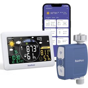 image:imageRAINPOINT WiFi Water Timer Smart Hose Timer with Water UsageBased and Soil MoistureBased Watering System Sprinkler Controller with WiFi Weather Station Hub for Garden Irrigation