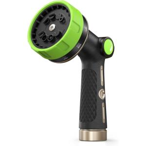 image:imageRAINPOINT Garden Hose Nozzle Heavy Duty  100 Metal Thumb Control Spray Nozzles for Garden Hose High Pressure 10 Patterns Water Hose Nozzle for Car Wash Watering Lawn and Pets GreenGreen