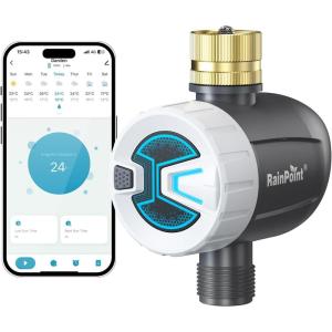 image:imageRAINPOINT WiFi Water Timer Sprinkler Timer for Garden Hose Smart Automatic Irrigation System with Brass Inlet for Yard Lawn APP Remote Control via BluetoothWithout HubBluetooth Connection