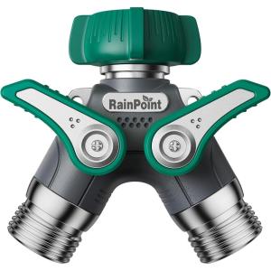 image:imageRAINPOINT Garden Hose Splitter 2 Way Heavy Duty 34 Connector Water Hose Bib Y Spigot Splitter with ShutOff Valve 100 Metal Body Full Flow Outdoor Water Faucet Adapter Fittings 1 PackGreen