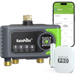 image:imageRAINPOINT WiFi Sprinkler Timer 4 Zone Outdoor Smart Water Timer for Garden Hose with Brass InletampOutlet Custom Programs via APPVoice Control for Automatic Watering System Without HubGreen