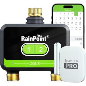 image:imageRainPoint WiFi Water Timer for Garden Hose with Brass Inlet amp Outlet 2Zone Smart Hose Timer WiFi Irrigation Controller via APPVoice Control Automatic Sprinkler Watering System for Lawns and YardGreen