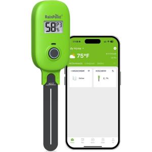 image:imageRAINPOINT Smart Soil Moisture Meter for Plants Soil Hygrometer Sensor Realtime Monitor Humidity Tester for Gardening Farming Indoor and Outdoor Plants Care HWG023HWG040 WiFi Hub Needed Green