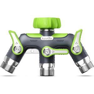 image:imageRAINPOINT 3 Way Hose Splitter 100 Metal Heavy Duty Garden Hose Splitter With 19 Extra Long Handle amp Individual Shut Off 34 Inch GHT Thread Water Hose Connector For Outdoor Spigot Faucet GreenGreen