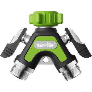 image:imageRAINPOINT Garden Hose Splitter 2 Way All Metal Heavy Duty Water Hose Y Splitter With 205 Extra Long Side Handle amp Shut Off Valves 34 Inch GHT Thread Connector For Outdoor Spigot Faucet BlueGreen
