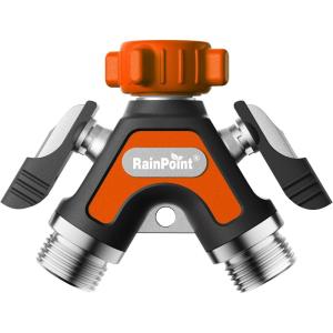 image:imageRAINPOINT Garden Hose Splitter 2 Way All Metal Heavy Duty Water Hose Y Splitter With 205 Extra Long Side Handle amp Shut Off Valves 34 Inch GHT Thread Connector For Outdoor Spigot Faucet BlueOrange