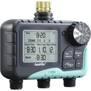 image:imageRAINPOINT 3 Zone Sprinkler Timer with Brass Inlet Water Timer for Garden HoseRain DelayManualAutomatic Watering System HoseHose Timers for Watering with IP65 Waterproof Large LCD for YardMetal