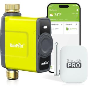 image:imageRAINPOINT WiFi Water Timer for Garden Hose WiFi Sprinkler Controller Smart Hose Timer Valve Automatic Drip Irrigation SystemRain Delay for GardenLawnYard Brass Inlet amp Outlet WiFi GatewayYellow